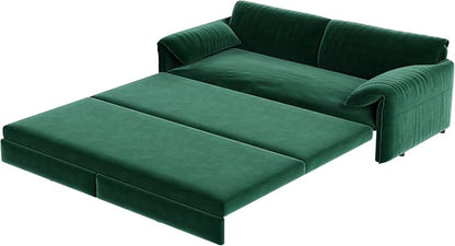 63.8" Sofa Bed Queen Size, Pull Out Couch Bed, 3-in-1 Convertible Sleeper Sofa with Side Pocket, Modern Velvet Futon Couch for Living Room, Small Space, Apartment, Bedroom, Green