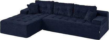Hobestluk Modular Sectional Sofa Couches L-Shape Couch 3 Seat Modular Sofa Memory Foam Sectional Couches for Living Room, Cloud Couch with Oversized Chaise (Dark Blue Corduroy, 108", Left Hand Facing)