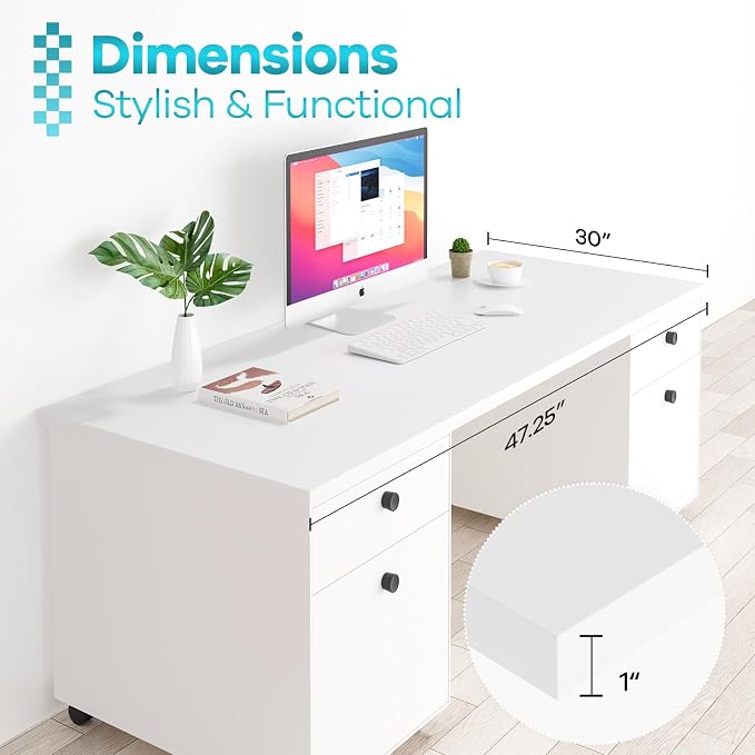 Kaboon 48x30 inches Tabletop, Solid One-Piece Desktop for Sit Stand Desk, Double Desks, L Desk DIY,Wood Countertop Home or Commercial Use,1 inch Thick, White, 30" D x 47.25" W