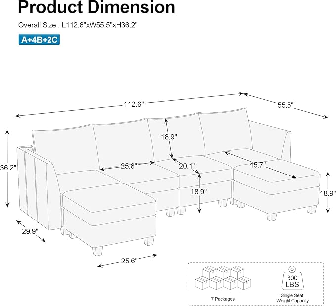 Belffin Modular Sectional Sofa U Shaped Couch with Storage Velvet Sectional Couch for Living Room Blue