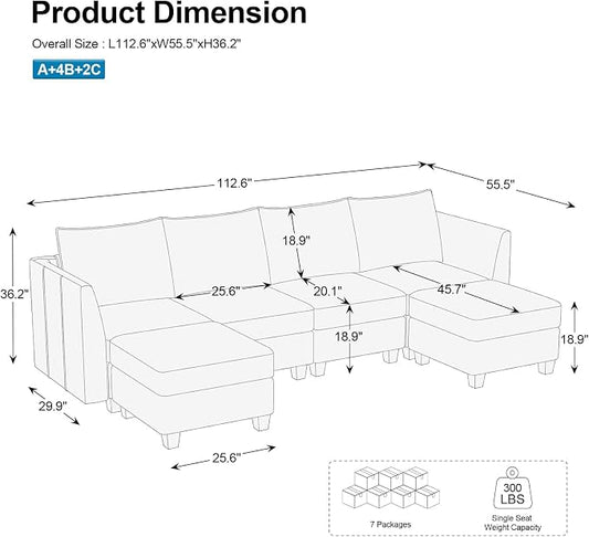 Belffin Modular Sectional Sofa U Shaped Couch with Storage Velvet Sectional Couch for Living Room Beige