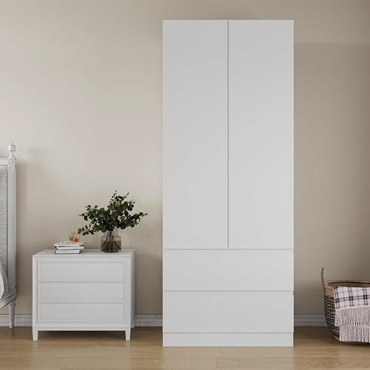 Mekminop Armoire Wardrobe Closet with 2 Doors & 2 Drawers, Bedroom Armoire Clothes Organizer with Hanging Rod, Freestanding Wardrobe Cabinet (31.5”W x 20.39”D x78.74”H)