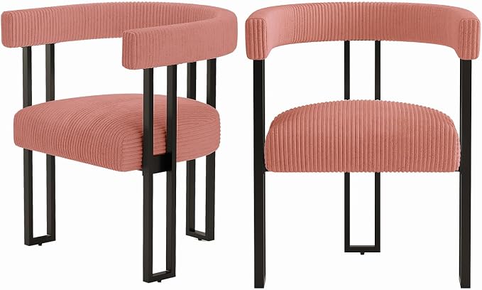 VIRRMO Boucle Dining Chair Set of 2 Corduroy Upholstered Dining Room Chairs Kitchen Chairs with Metal Legs Mid Century Modern Chair for Dining Room, Kitchen (Pink, 2)