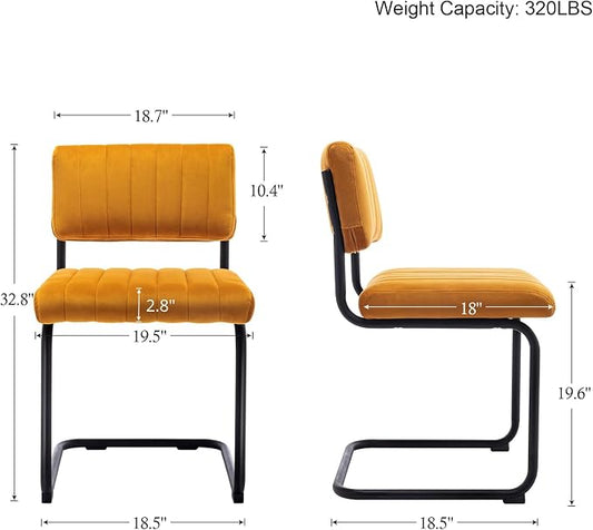 ONEVOG Velvet Dining Chairs Set of 4, Upholstered Kitchen Dining Room Chairs with Striped Open Back, Comfy Orange Chair Armless, Dinner Chair for Party, Black Chrome Metal Legs