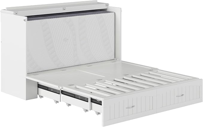 AFI, Southampton Murphy Bed Chest Queen with 6" Mattress, Storage Drawer & Built-in USB Charger, White
