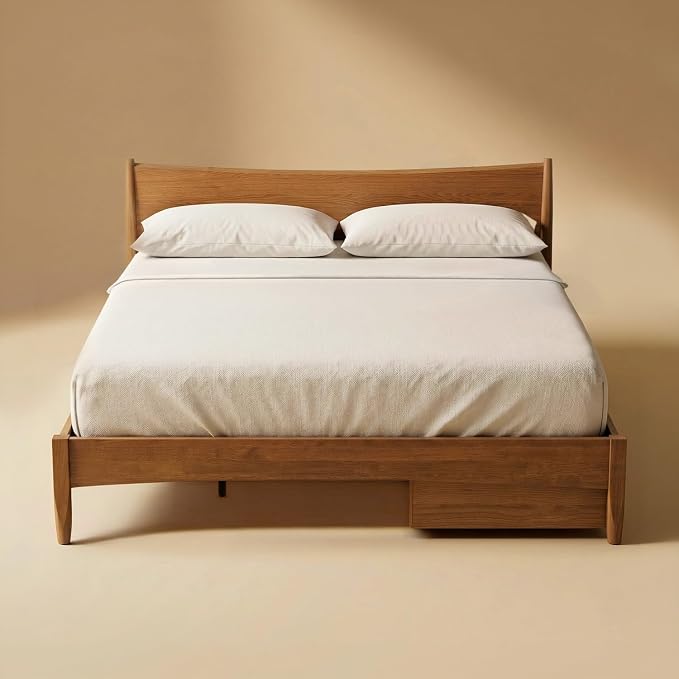 mopio Retrovie Mid-Century Modern King Bed Frame – Solid Wood Legs, LVL Slat System, No Box Spring Needed, Supports 661 lbs, Easy Assembly (Walnut, 2 Drawers)