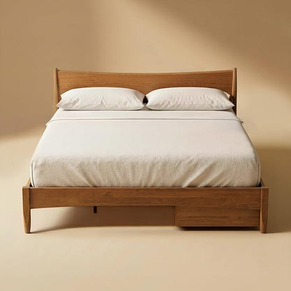 mopio Retrovie Mid-Century Modern King Bed Frame – Solid Wood Legs, LVL Slat System, No Box Spring Needed, Supports 661 lbs, Easy Assembly (Walnut, 2 Drawers)