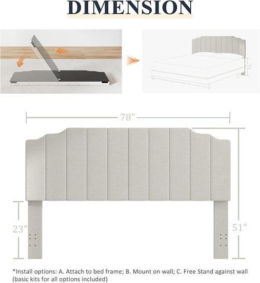 Befurtori King Size Headboard Only, Linen Wall Mounted Headboard King for Adjustable Bed Modern Upholstered Head Board Easy Assembly, Linen Gray