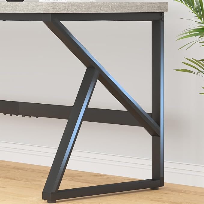 HSH 70 Inch Long Grey Desk, Large Home Office Computer Desk for 2 People, Industrial Wood and Metal Executive Work Writing Study Gaming Desk Table, Modern Bedroom Simple PC Laptop Desk Double Desk