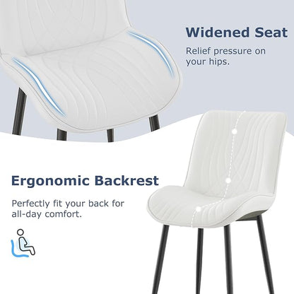 VECELO Dining Chairs Set of 4, Modern Upholstered Faux Leather Cushion Seat and Metal Legs for Kitchen, Living Room, White