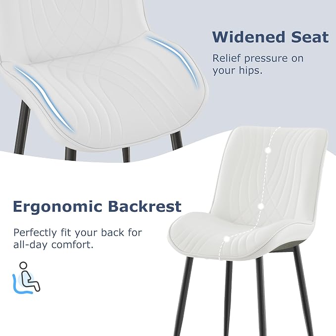 VECELO Dining Chairs Set of 2, Modern Upholstered Faux Leather Cushion Seat and Metal Legs for Kitchen, Living Room, White