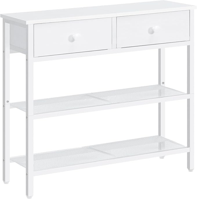 HOOBRO 29.5" Narrow Console Table with 2 Fabric Drawers, Sofa Table, Small Entryway Table with 3-Tier Storage Shelves, Behind Couch Table, for Living Room, Hallway, White WW72XG01G1