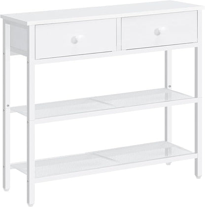HOOBRO 29.5" Narrow Console Table with 2 Fabric Drawers, Sofa Table, Small Entryway Table with 3-Tier Storage Shelves, Behind Couch Table, for Living Room, Hallway, White WW72XG01G1