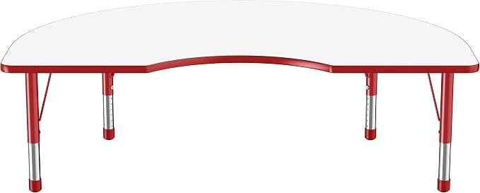 FDP Dry-Erase Kidney Activity School and Classroom Kids Table (48 x 72 inch), Chunky Toddler Legs for Collaborative Spaces, Adjustable Height 15-24 inches - Whiteboard Top, Red Edge and Red Legs