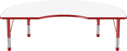 FDP Dry-Erase Kidney Activity School and Classroom Kids Table (48 x 72 inch), Chunky Toddler Legs for Collaborative Spaces, Adjustable Height 15-24 inches - Whiteboard Top, Red Edge and Red Legs