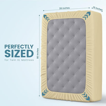 Twin XL Size Mattress Protector Waterproof, Premium 200 GSM Terry Mattress Cover, Soft & Breathable Bed Cover, Fitted Sheet Style Stretchable Deep Pockets 15" by Utopia Bedding (Beige)