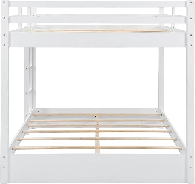 Merax Queen Size Bunk Bed - Solid Pine & MDF Frame, Heavy Duty 600lb Capacity, Space Saving Design with Safety Guard Rails & Ladder, No Box Spring Needed,White