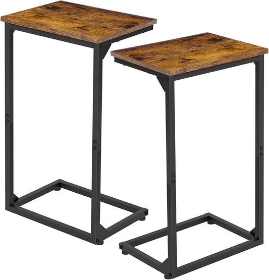 AMHANCIBLE C Shaped End Tables Set of 2, Couch Side Tables that Slide Under Sofa, Slim TV Trays for Living Room and Bedroom, Narrow Space Saving Laptop Workstation, Rustic Brown, HET02BBR