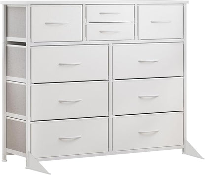 LUMTOK 10-Drawer Dresser, Fabric Storage Tower with Drawers for Bedroom, Dresser Drawer with Handle for Bedroom, Living Room, Hallway, Closets & Nurseryteel Frame, Wood Top (10 Drawer/White)