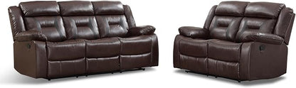 EBELLO Manual Recliner Sofa Set, Faux Leather Reclining Living Room Furniture Set, Included Loveseat and 3 Seat Manual Recliner Sofa, Dark Brown(Loveseat+Sofa)