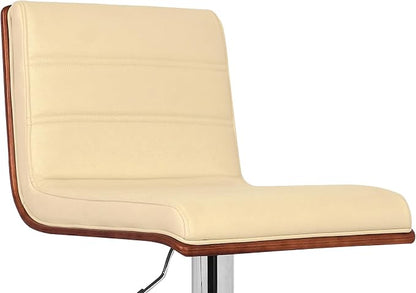 Armen Living Aubrey Barstool in Cream Faux Leather, Walnut Wood and Chrome Finish