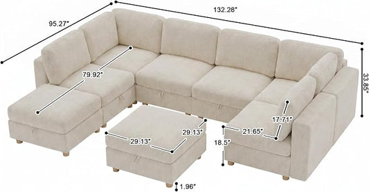 ERYE 132-Inch Oversized U Shaped Sectional Sofa 8 Seat Modular Storage Sofa Couch W/Deep Seat,Skin Friendly Plush Chenille Upholstered Corner Convertible Sectional W/Movable Ottoman