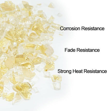 5 Pound 1/2 Inch Crushed Fire Glass for Natural or Propane Fire Pit Fireplace and Landscaping, Gold