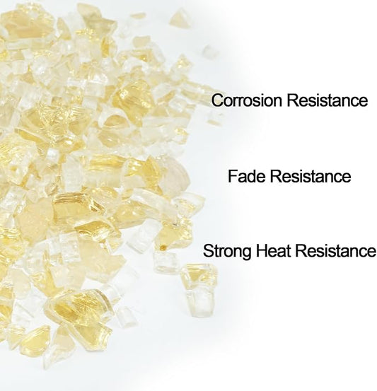 5 Pound 1/2 Inch Crushed Fire Glass for Natural or Propane Fire Pit Fireplace and Landscaping, Gold