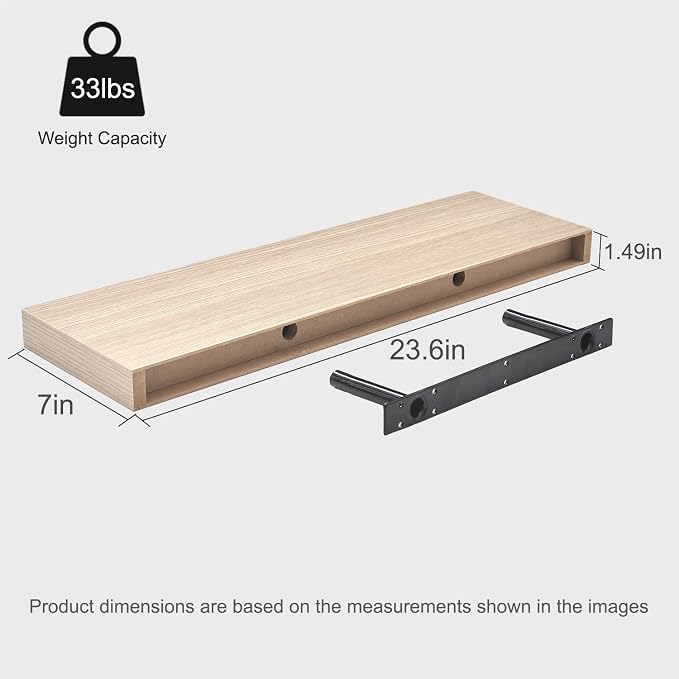 Bathroom Floating Shelves for Wall-23.6'' Wall Mounted Shelves Over Toilet Farmhouse Home Decor Display Bookshelf,Set of 2,Oak