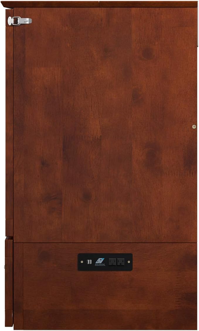 AFI Hamilton Queen Murphy Bed Chest with Mattress, Storage, and Built-in Charger in Walnut