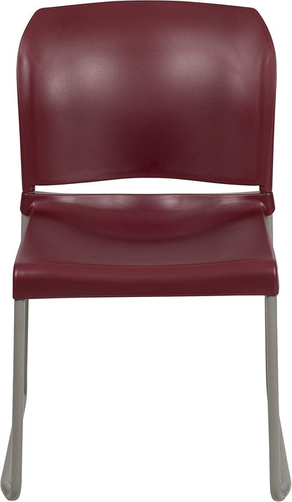 Flash Furniture HERCULES Series 880 lb. Capacity Burgundy Full Back Contoured Stack Chair with Gray Powder Coated Sled Base