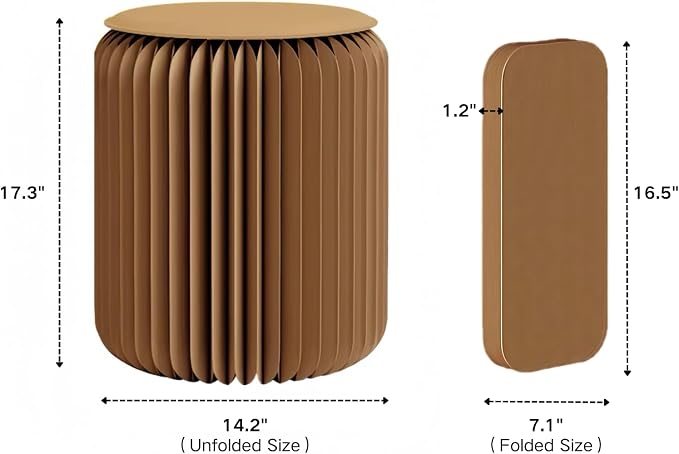 NOONTIDE Folding Stool - 17Inch Home Furniture 660lb Load Capacity Foldable Paper Stool Eco-Friendly Kraft Paper Honeycomb Design,Foldable to 1.2",Brown Modern Minimalist Stool for Living Room(Brown)