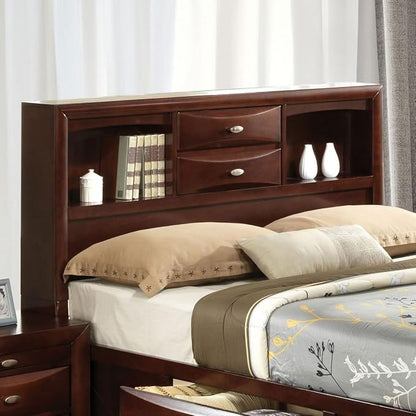 Furniture of America Darius Transitional Solid Wood 3-Piece Queen Platform Bedroom Set with Drawers, Bookcase Headboard and Knob Pulls, Mattress Ready, Dark Cherry