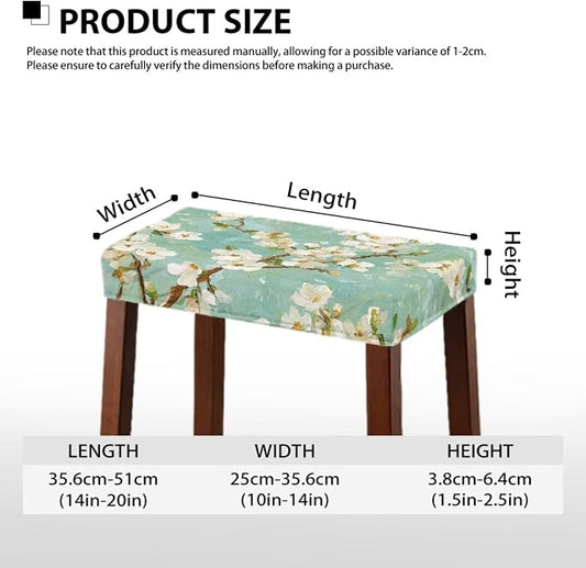 Almond Tree Oil Painting Bar Stool Seat Covers Turquoise Vanity Chair Cover Rectangle 2 Pack Soft Fabric Stretch Bar Stool Covers with Elastic Band