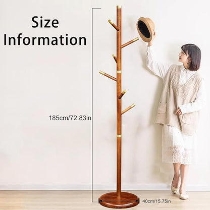 Wooden Coat Rack Freestanding, Hall Tree Hanger With Resin Hooks, Adjustable Heavy Duty Coat Rack for Hanging Clothes Bags Hats in Living Room Bedroom (coat rack, Simple Hook)