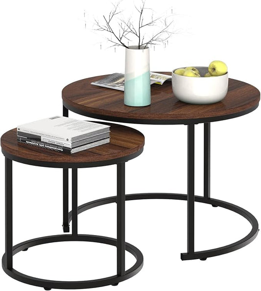 Garden 4 you Nesting Coffee Table Rustic Brown 2 Sets for Small Place Engineered Wood Sofa End Side Table for Living Room Cabin Bed Room Dining Room