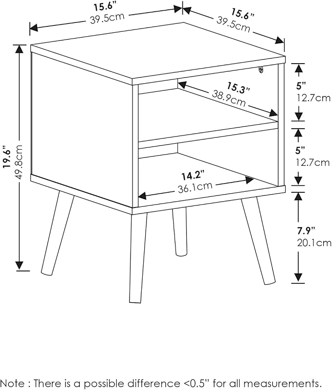 Furinno Claude Mid Century Style Nightstand with Wood Legs, 15.55 (D) x 15.55 (W) x 20.16 (H) inches, Espresso | Square Nightstand with Wooden Legs, Open Shelf Bedside Table, End Table, Side Table, for Bedroom, Closet, Dorm