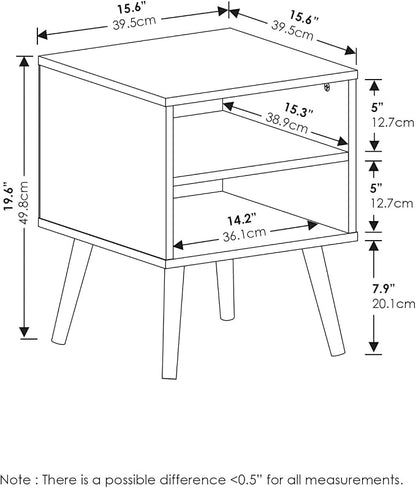 Furinno Claude Mid Century Style Nightstand with Wood Legs, 15.55 (D) x 15.55 (W) x 20.16 (H) inches, Espresso | Square Nightstand with Wooden Legs, Open Shelf Bedside Table, End Table, Side Table, for Bedroom, Closet, Dorm