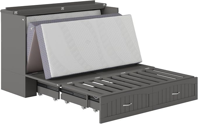 AFI, Southampton Murphy Bed Chest Queen with 6" Mattress, Storage Drawer & Built-in USB Charger, Grey