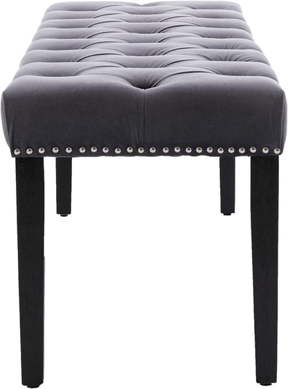 KCC Button-Tufted Ottoman Bench, Upholstered Bedroom Benches Velvet Footrest Stool Accent Bench for Entryway Dining Room Living Room Bedroom End of Bed, Dark Gray
