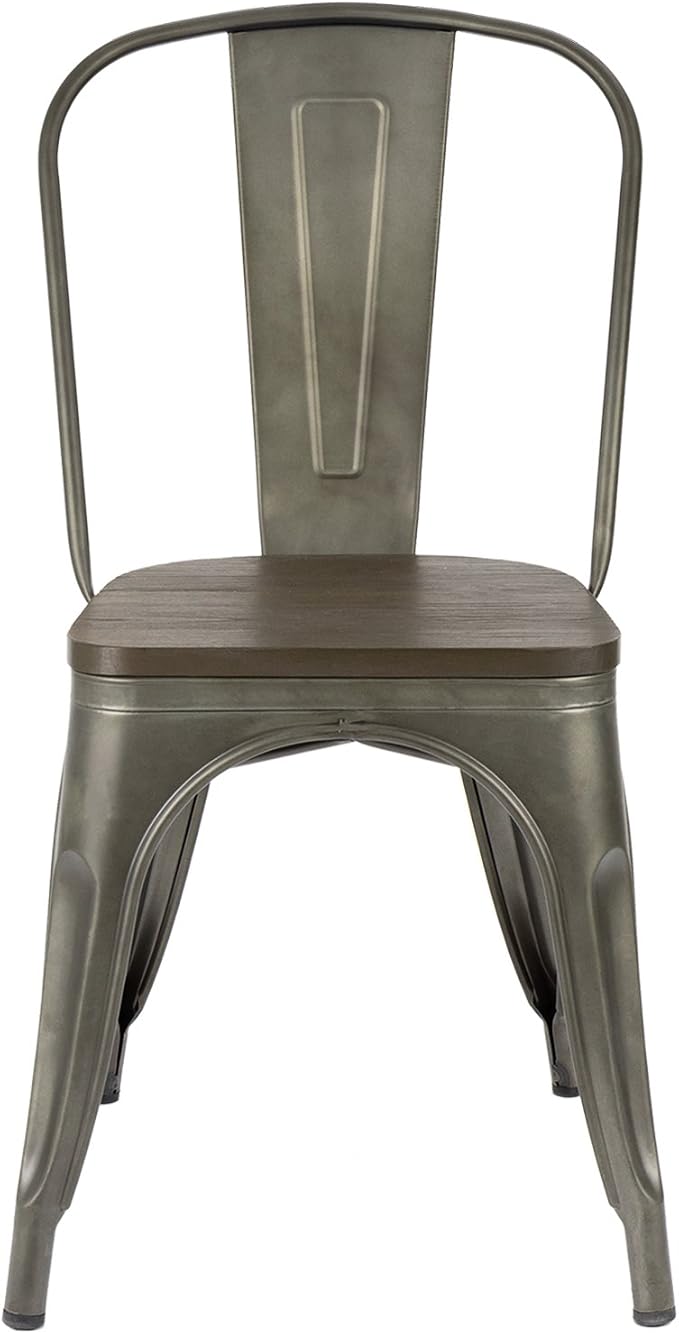 Furmax Metal Dining Chair Indoor-Outdoor Use Stackable Chic Dining Bistro Cafe Side Metal Chairs Set of 4(Gun)