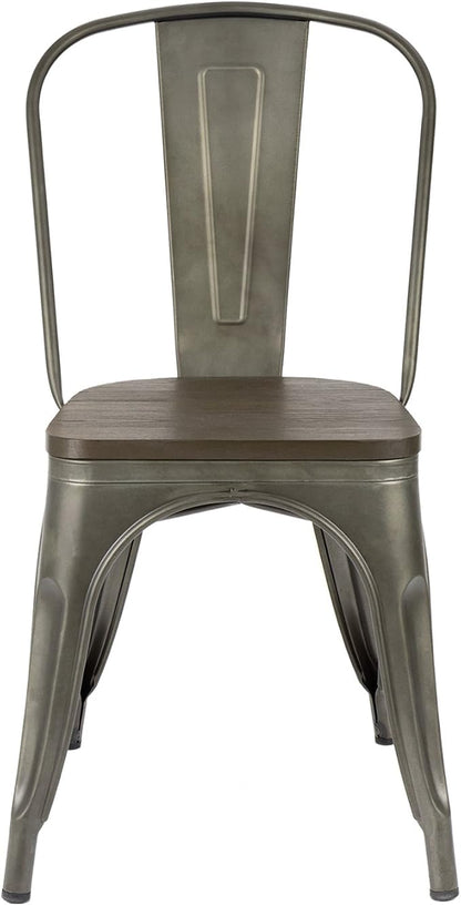 Furmax Metal Dining Chair Indoor-Outdoor Use Stackable Chic Dining Bistro Cafe Side Metal Chairs Set of 4(Gun)