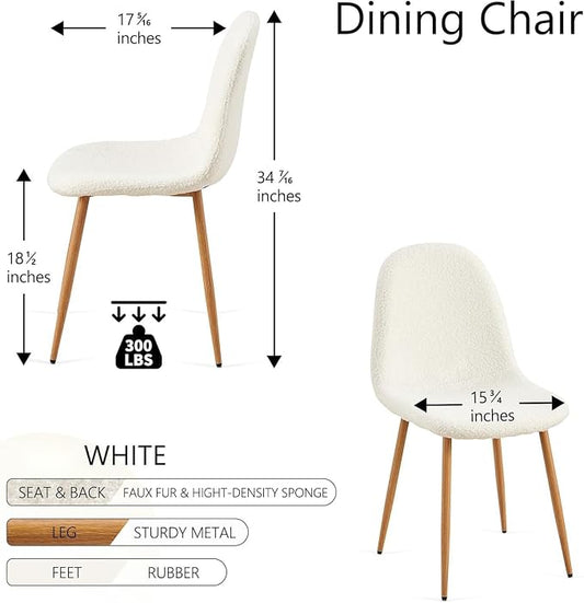 Teddy Fleece Dining Chairs Set of 4 - Modern Upholstered Chairs with Metal Legs for Living, Bedroom,Dining Room - White Dining Chairs Set for 4