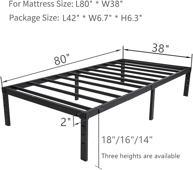 Wulanos Twin XL Bed Frames, Heavy Duty Metal Frame with Steel Slats Support, No Box Spring Needed, 16 Inch High Platform with Storage, Non-Slip and Noise-Free