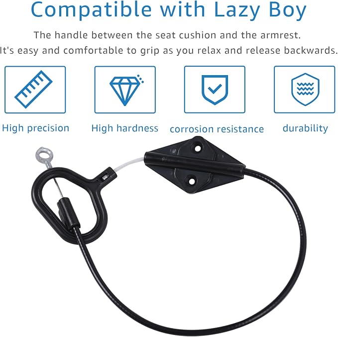 Recliner D Ring Handle Replacement for Recliner Adjustment and Maintenance Lazy Boy, Lazy boy Handle Cable, Release Cable Couch, with 3-inch Exposed Steel Wire O-end 2 Pack