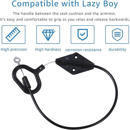 Recliner D Ring Handle Replacement for Recliner Adjustment and Maintenance Lazy Boy, Lazy boy Handle Cable, Release Cable Couch, with 3-inch Exposed Steel Wire O-end 2 Pack