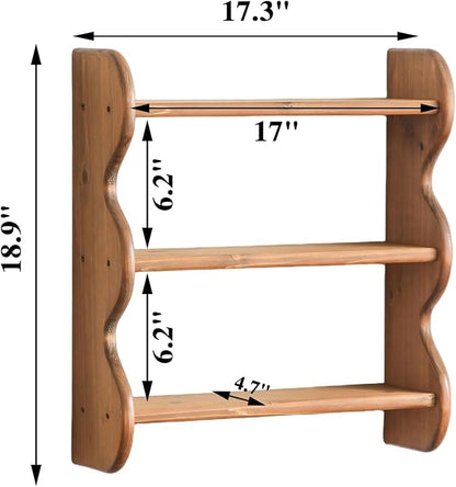 100% Solid Wood Wall Shelf 3-Tier, Rustic Floating Shelves Wall Mounted Storage Rack, Farmhouse Decor Hanging Shelf Display Shelves for Apartment, Living Room and Bedroom