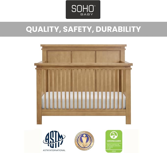 Soho Baby Mystic 4 in1 Crib Convertible, Honey Wood