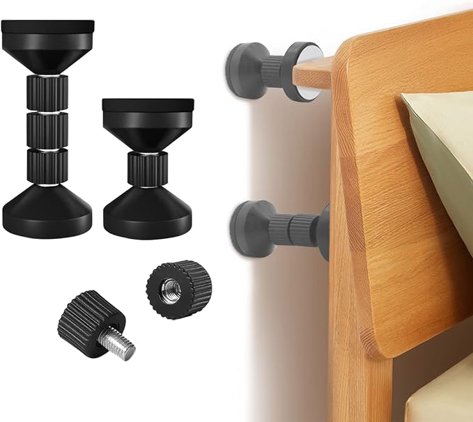 dadop Adjustable Threaded Bed Frame Anti-Shake Tool for Bed, Headboard Stoppers, Bedside Headboards Prevent loosening Anti-Shake Fixer, Easy Install (2pcs Black Upgraded Version, 40-100mm)