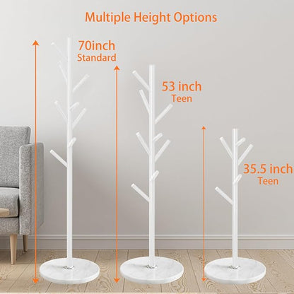 ZOZOE Metal Coat Rack Freestanding, Metal Coat Rack Stand with Natural Marble Base, Modern Coat Racks with 8 Hooks, White Coat Tree Hanger Stand for Jacket, Bag, Entryway, Office